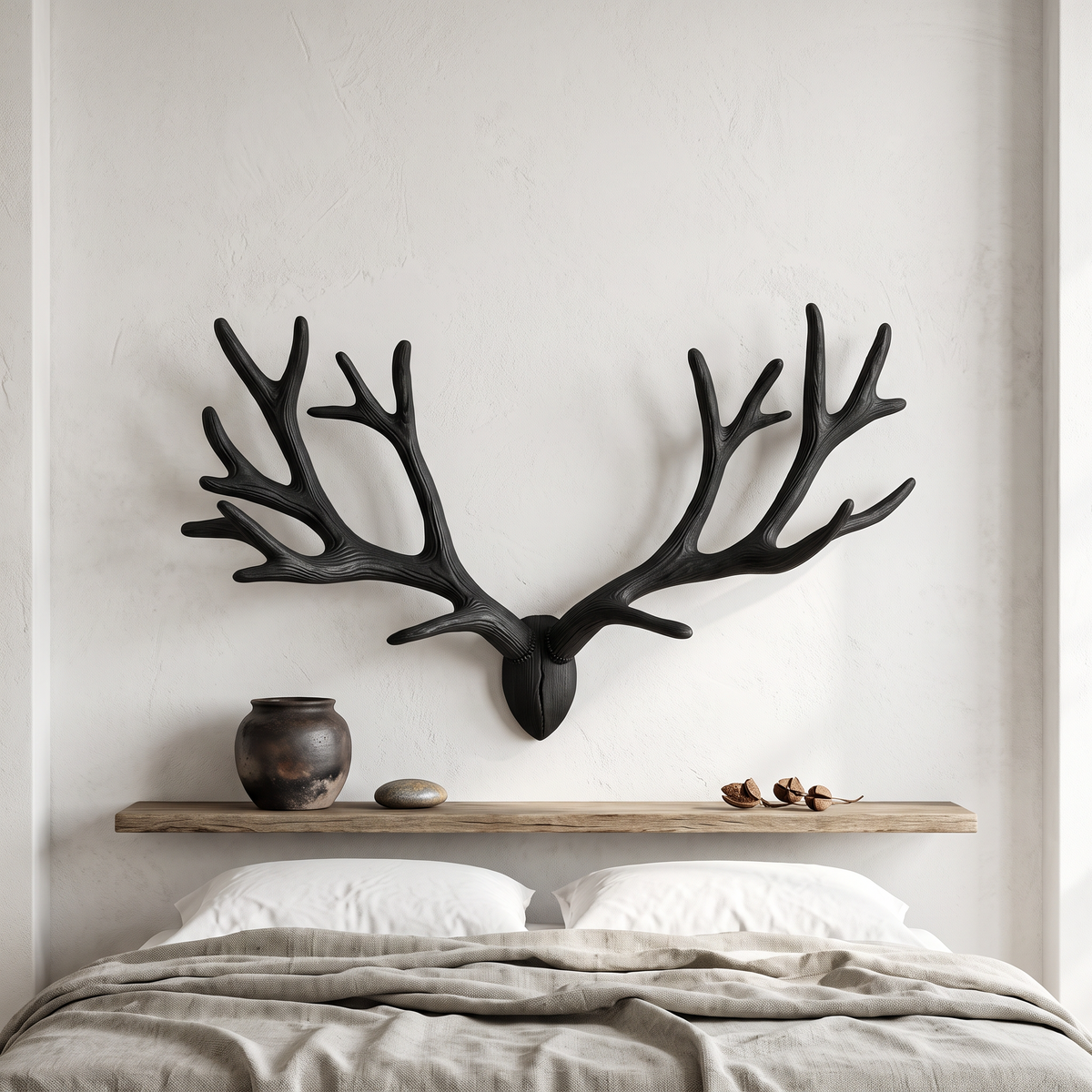 Antler Branch Wall Art, Rustic Wood Sculpture for Bedroom