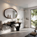 Handcrafted Bathroom Vanity With Tree Trunk Design For Powder Room