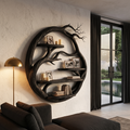 Organic Floating Shelf With Circular Tree Branch Design For Living Room And Home Office
