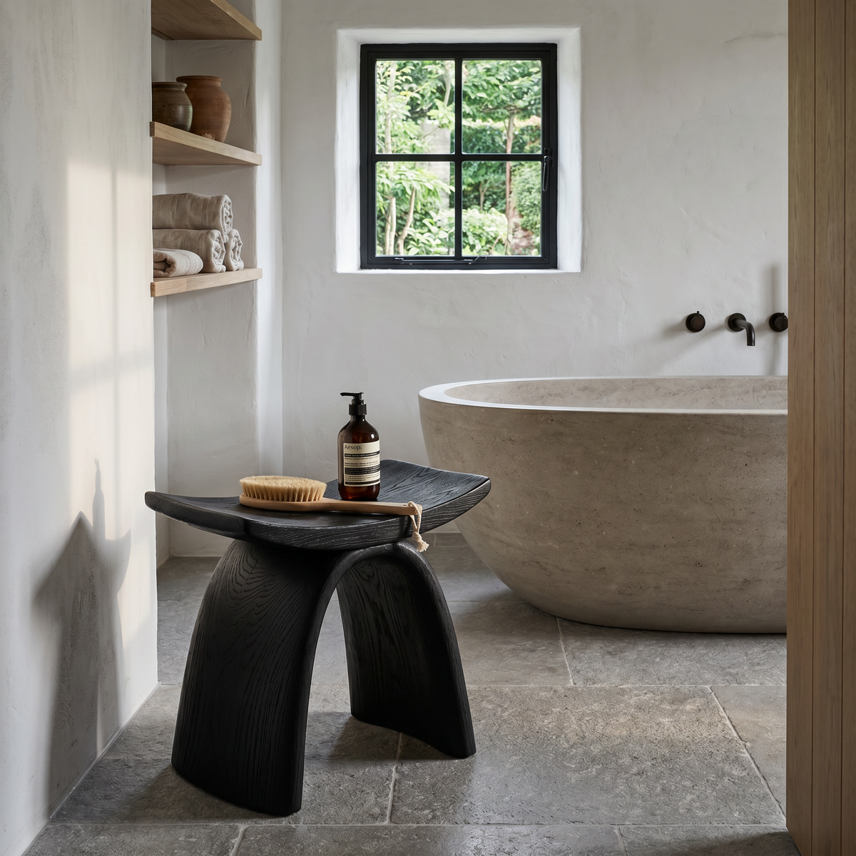 Organic Modern Solid Wood Shower Stool