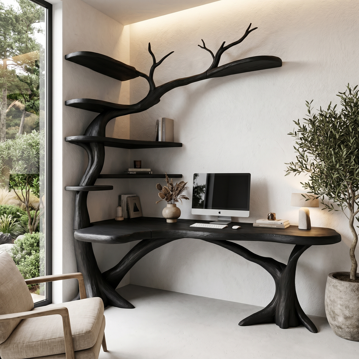 Sculptural Tree Desk With Handcrafted Solid Wood Design For Home Office