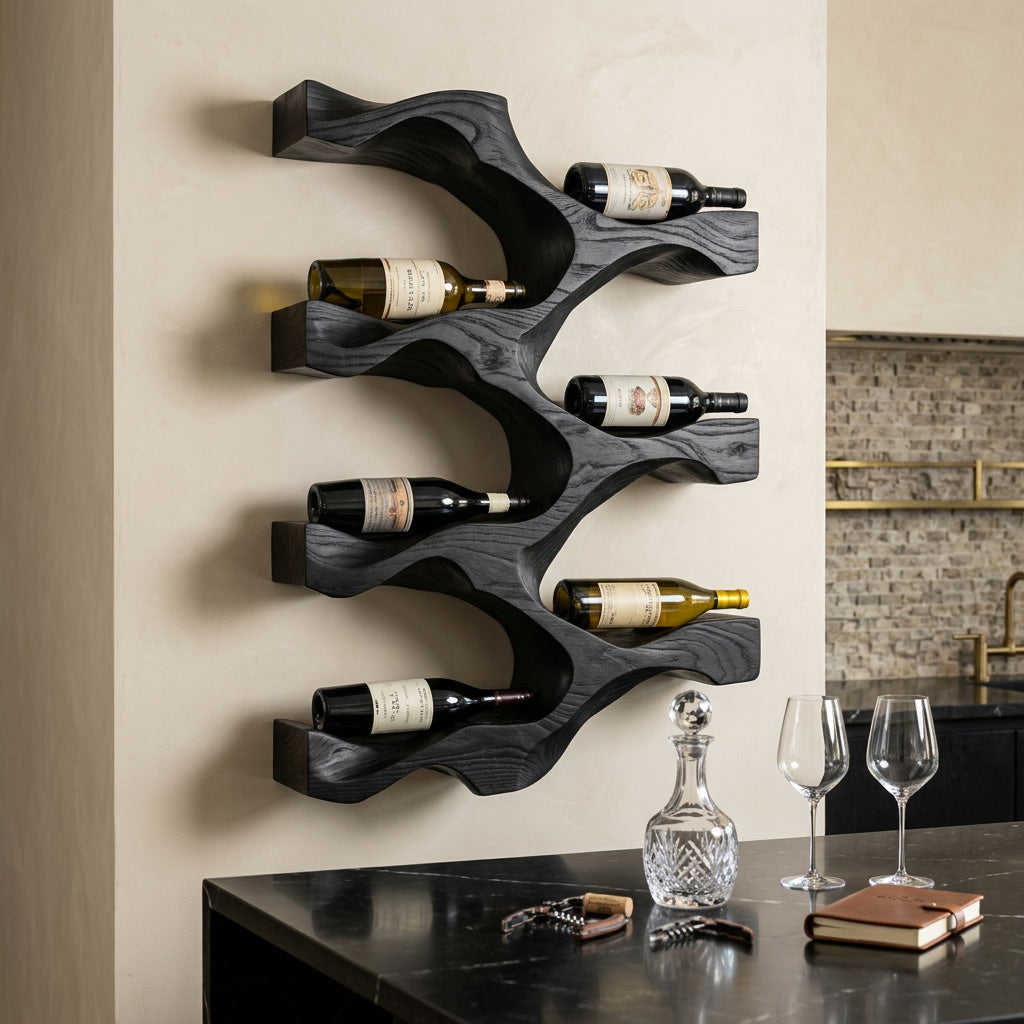 Vertical Wall-Mounted Wood Wine Rack For Kitchens, 31 to 59 Inch