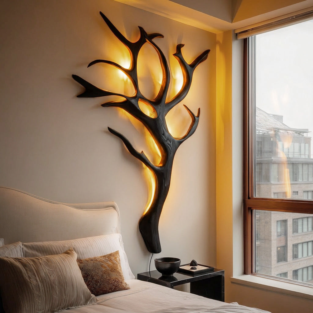 Handcrafted Wood Tree Branch Wall Lamp with Integrated Lighting