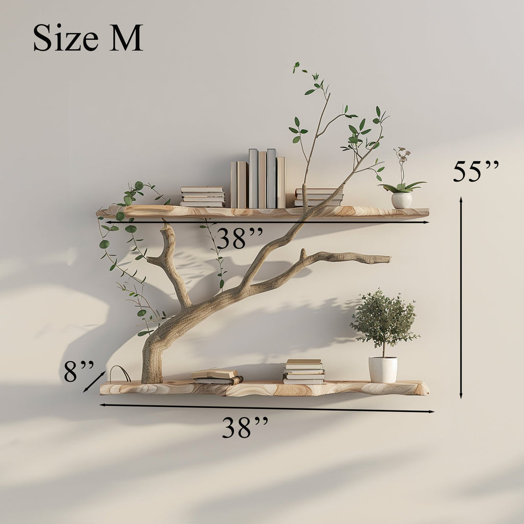 Tree Branch Driftwood Floating Corner Shelf with Live Edge Boards