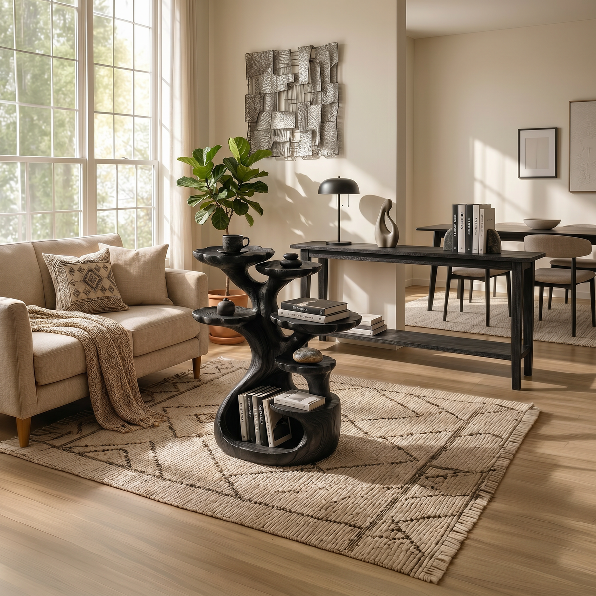 Multi-Tier Wood Side Table With Clean Lines, 16 to 24 Inch