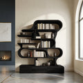 Layered Curve Wood Shelving Unit for Living Room, 59 to 79 in Tall