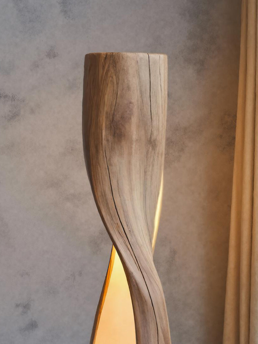 Spiral Carved Wood Column Floor Lamp with Cutouts, 47 to 71 in Tall