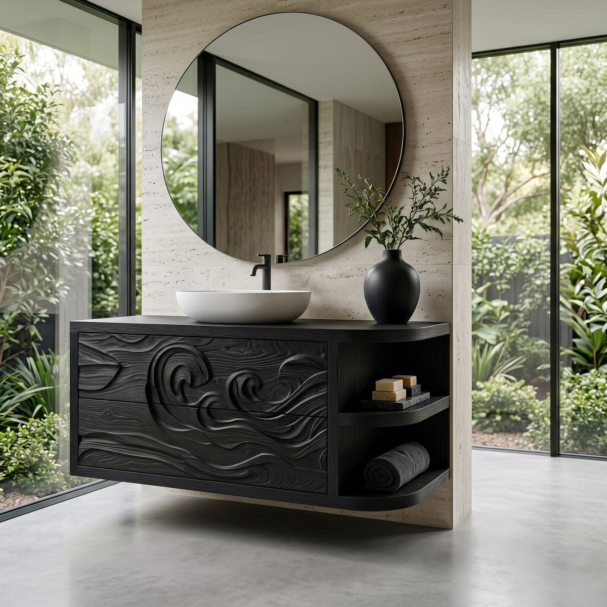 Contemporary Bathroom Vanity With Integrated 3-Tier Side Shelf For