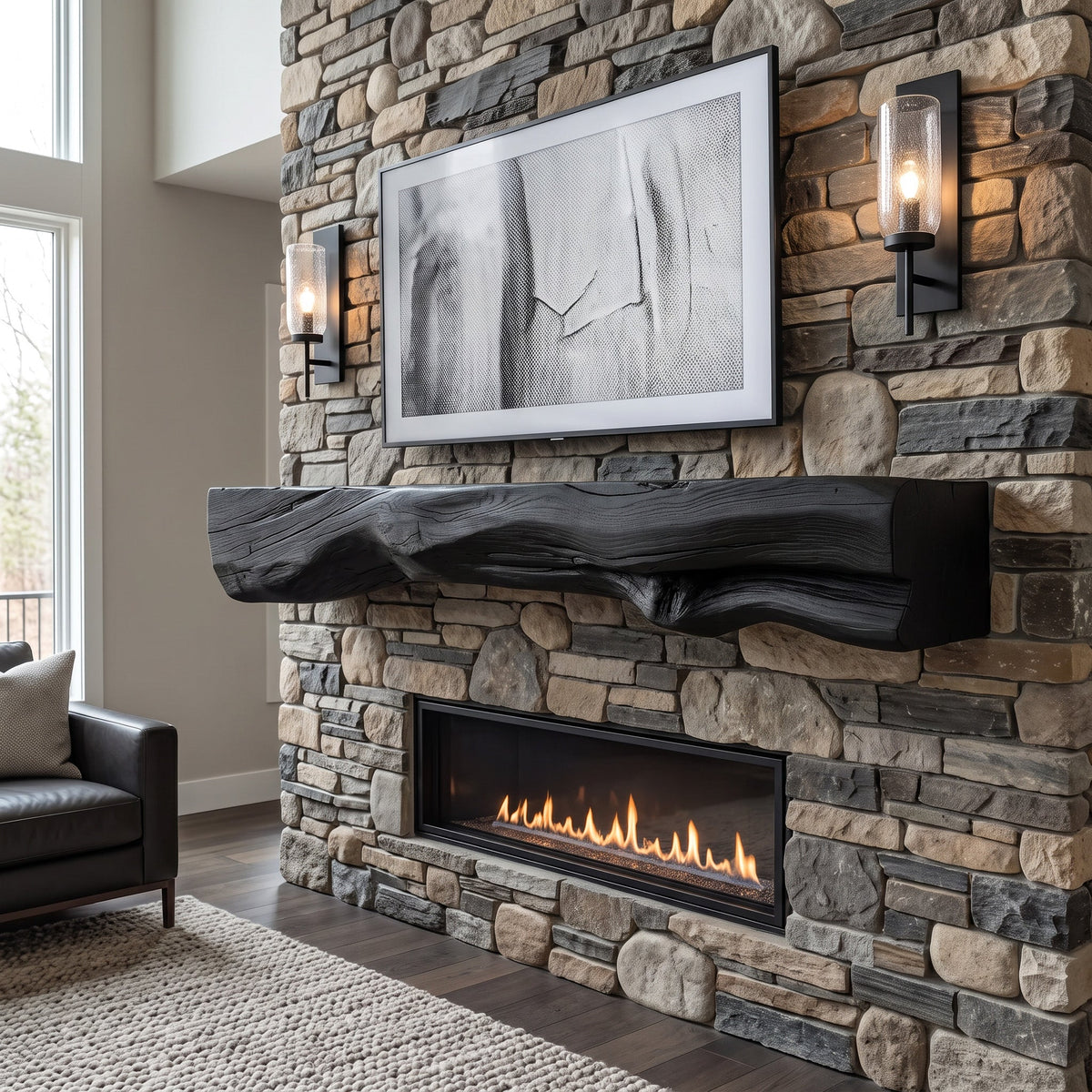 Single-Block Live Edge Fireplace Mantel with Knots, 36 to 84 Inch