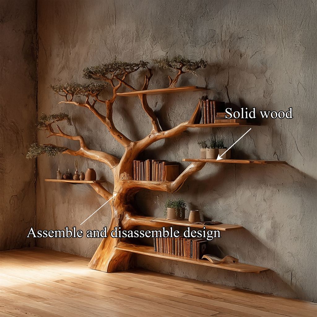 Rustic Tree Branch Bookshelf for Living Room and Library Walls