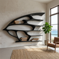 Wide Flowing Wall-Mounted Wood Bookshelf, 60 to 75 Inch Long