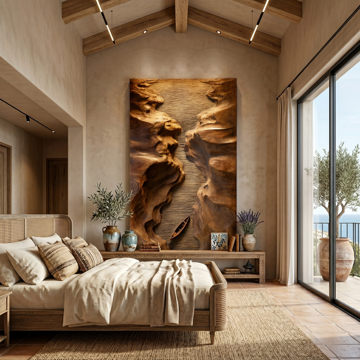 Abstract Canyon Wood Wall Sculpture, Handcrafted Geometric Wooden Wall Art Panel Decor for Modern Office & Living Room Entryway