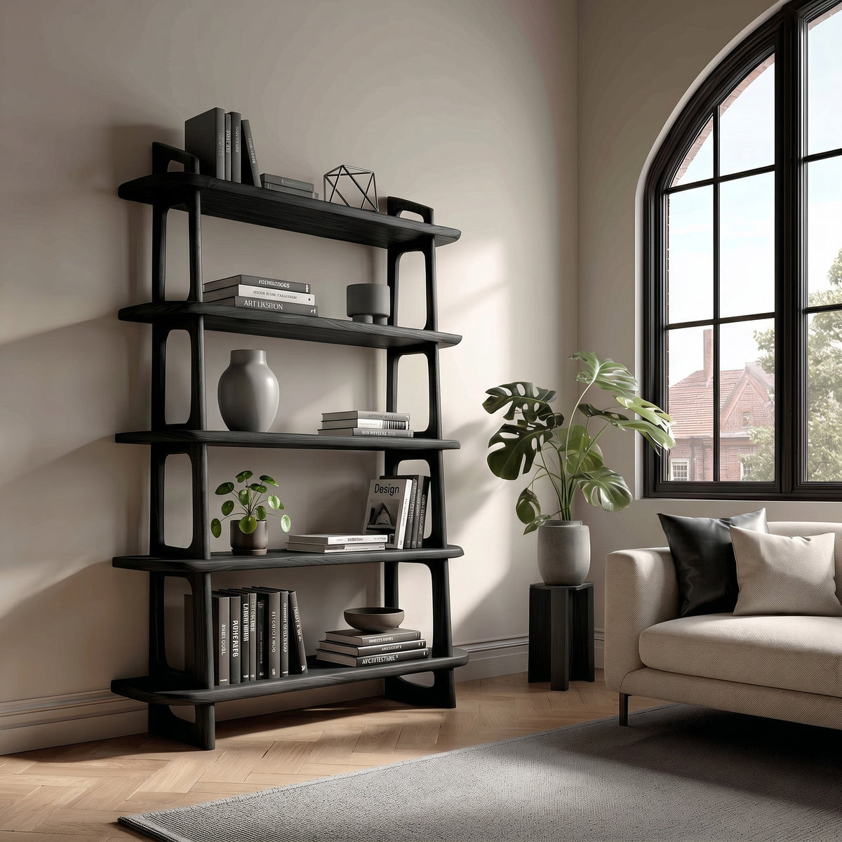 Slim Freestanding Wooden Corner Shelf Unit, 60 To 80 Inch Tall