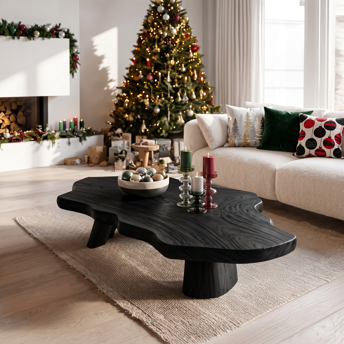 Swirling Grain Driftwood-Style Live Edge Cocktail Table, 26-60 in