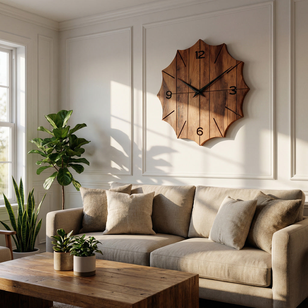 Organic Wooden Wall Clock, Handcrafted Solid Wood Floating Minimalist Timepiece