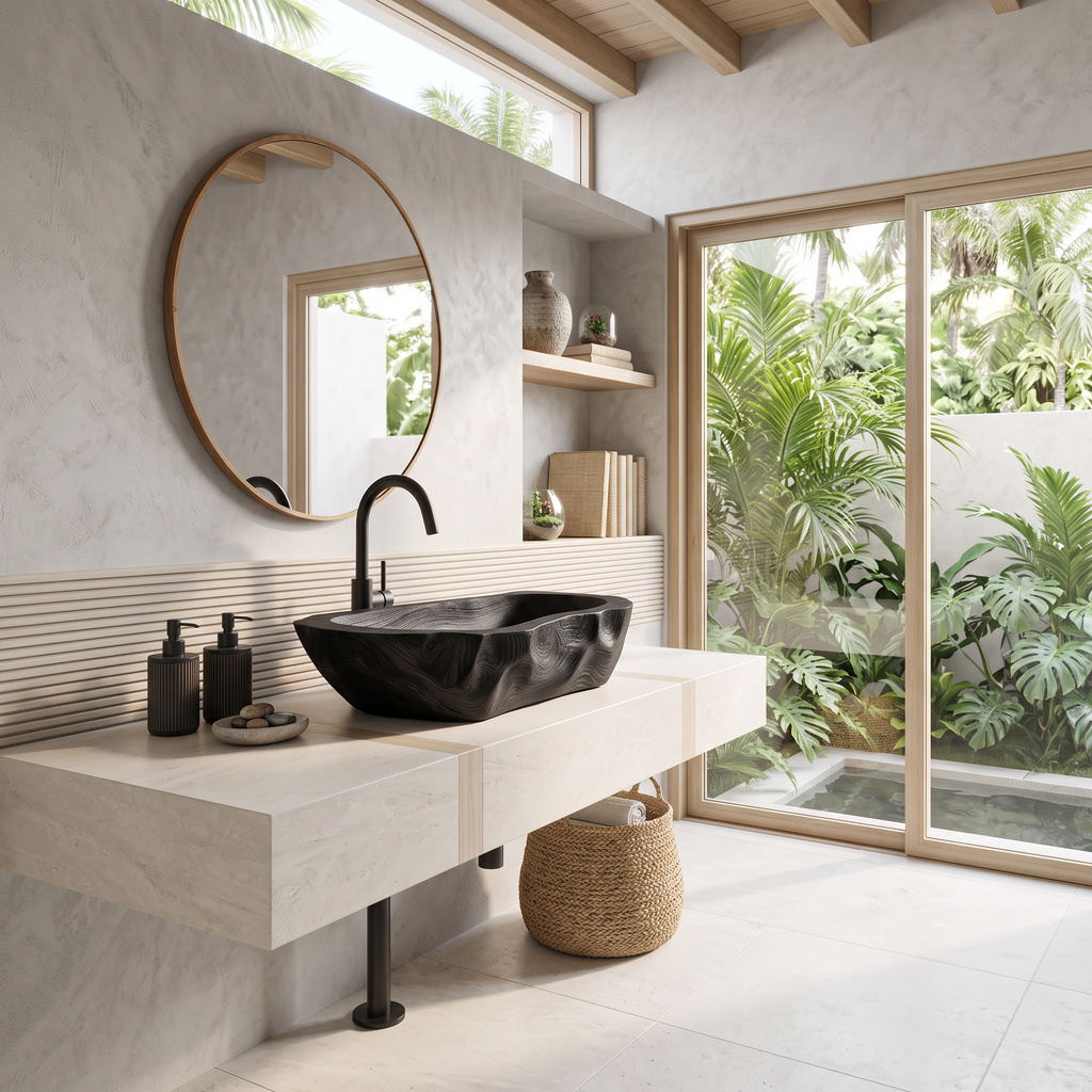 Mid Century Solid Wood Sink For Modern Bathroom Makeover