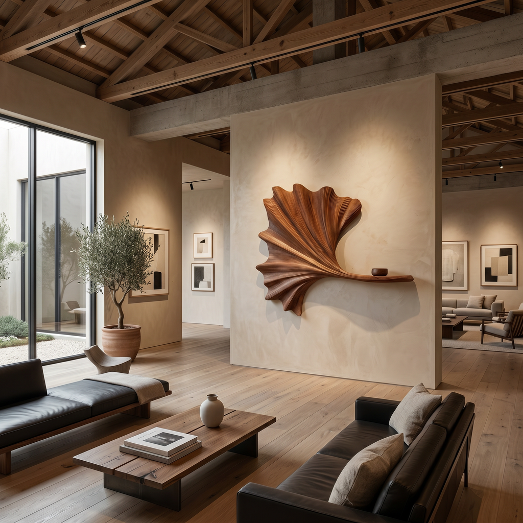 Ginkgo Leaf Shaped Sculptural Wood Wall Shelf For Display