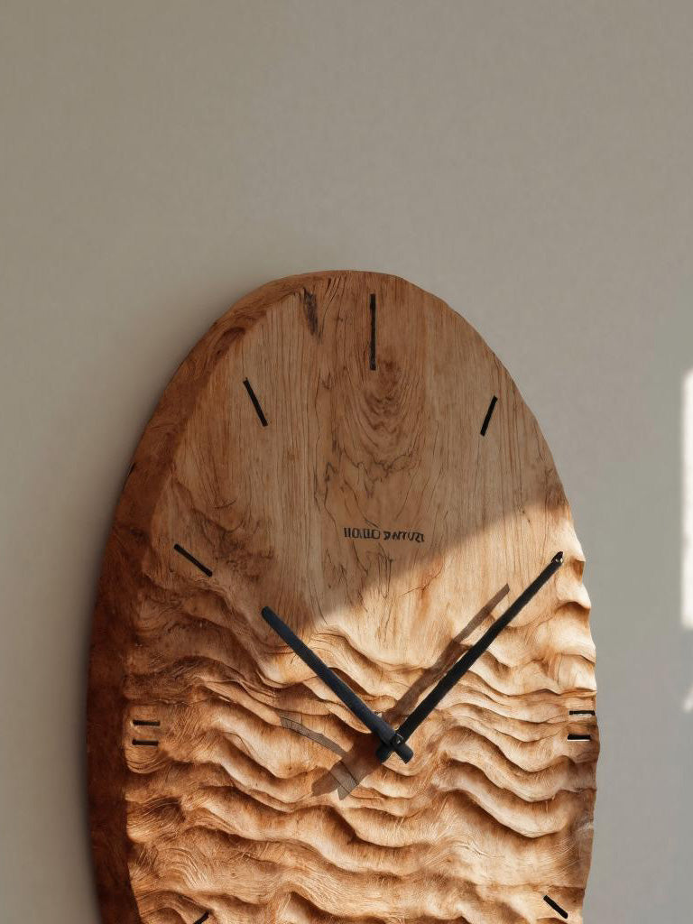 Artistic Wall Clock With Carved Oval Design For Office