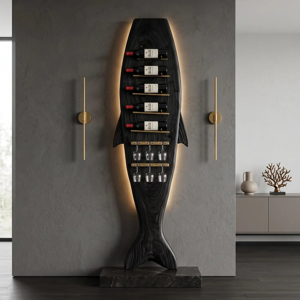 Modern Sculptural Wine Rack With Glass Holder For Dining Room