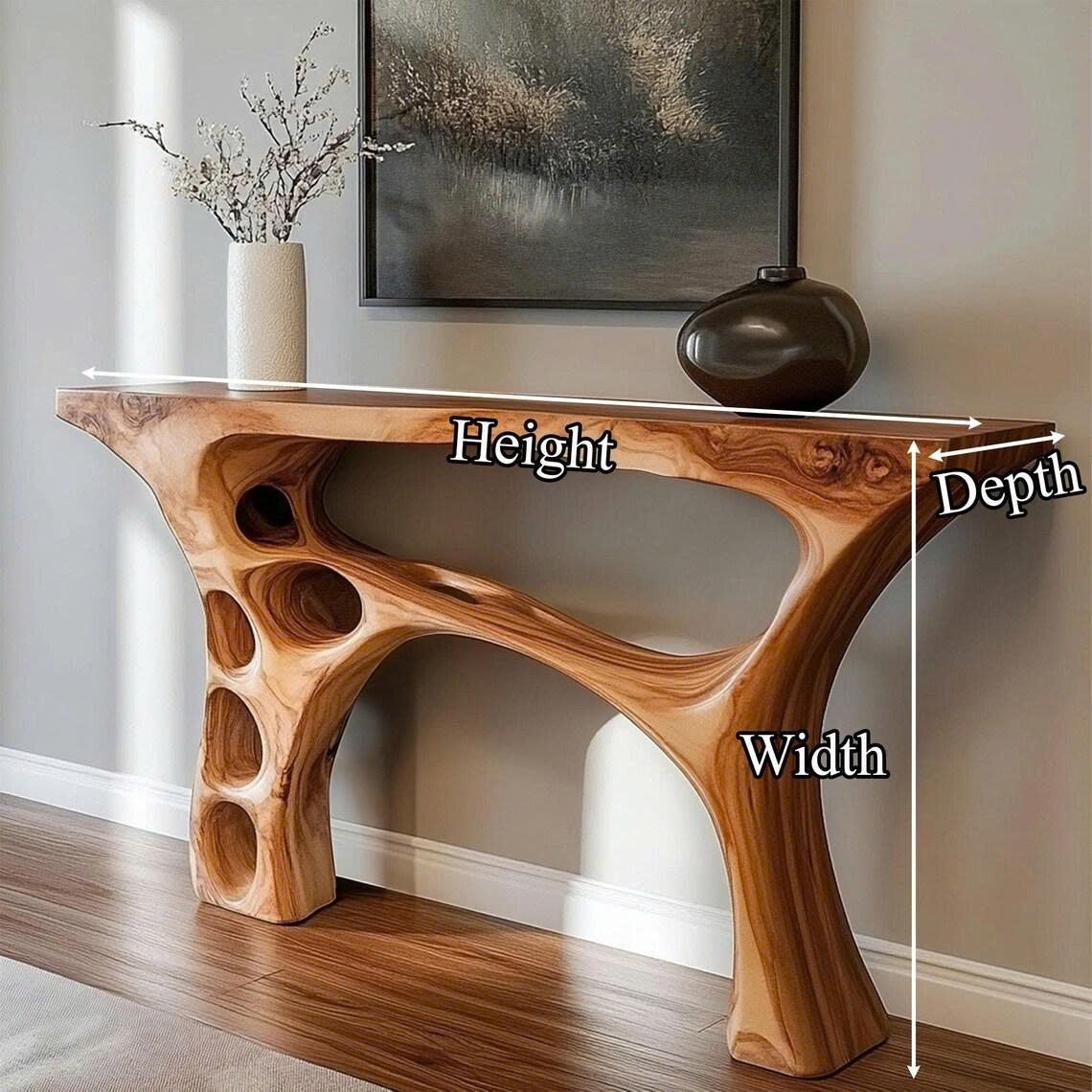 Handmade Organic Sculptural Console Table Solid Wood Decor Home Gift