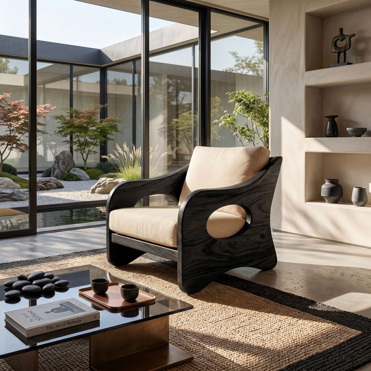 Curved Solid Wood Armchair For Executive Office Lounges