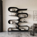 Wavy Tiered Wood Bookcase for Living Room or Study, 47 to 80 in Tall