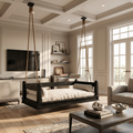 Mediterranean Wooden Hanging Daybed Swing Luxury Villa Patio