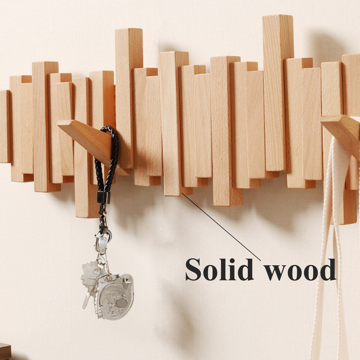 Piano Coat Hooks, Walnut or Oak Wall Rack for Coats & Keys