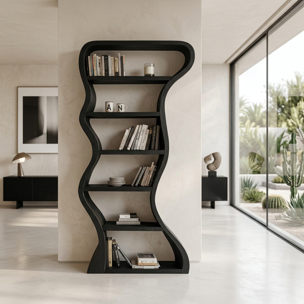 Extra-Tall Wavy-Sided Wood Bookcase, 71 to 86 Inches High