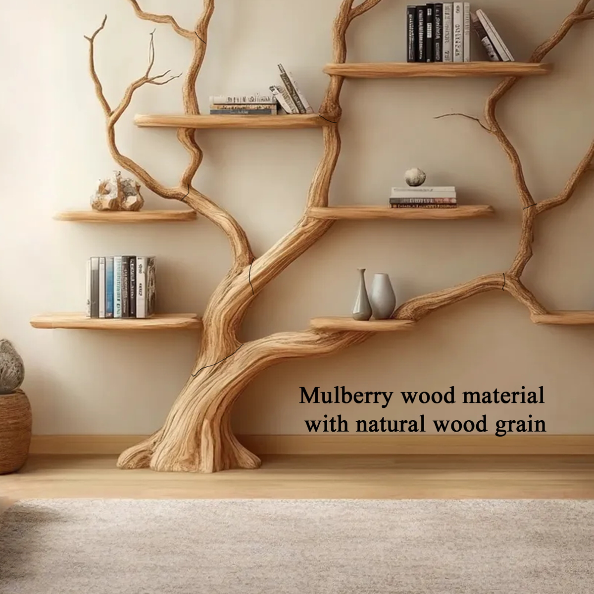 Wide Brown Branch Tree Wall Bookshelf, 70 x 75 Inch Floating
