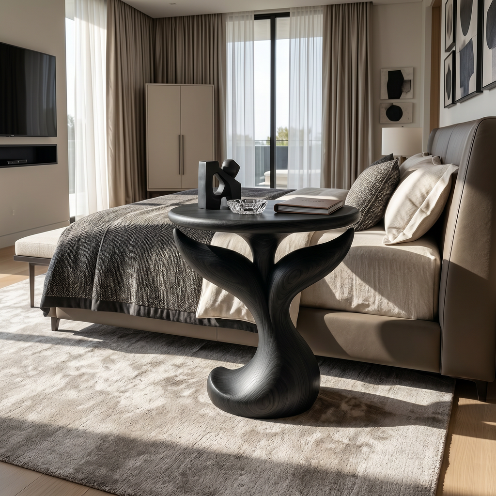 Leaf-Shaped Top Wood Side Table For Lounge Areas, 16 to 24 Inch