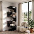Flowing Wave Corner Shelf Unit in Solid Wood, 47 to 63 Inches Tall