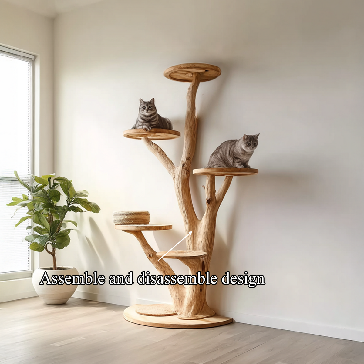 Tree-Shaped Wood Cat Climbing Tower with Branch Perches, 59-80 in