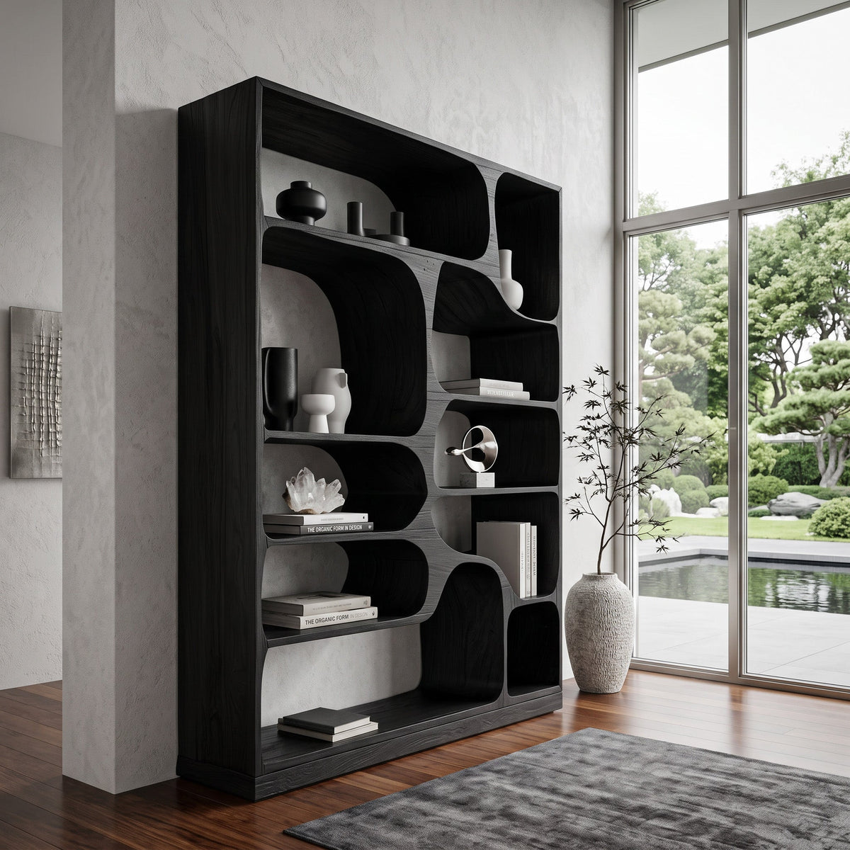 Rounded Cubby Wood Bookcase with Curved Dividers, 63 to 93 in Tall