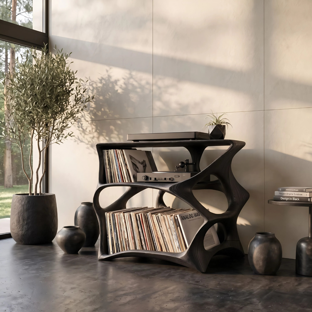 Farmhouse Natural Wood Record Stand for Cozy Living Rooms