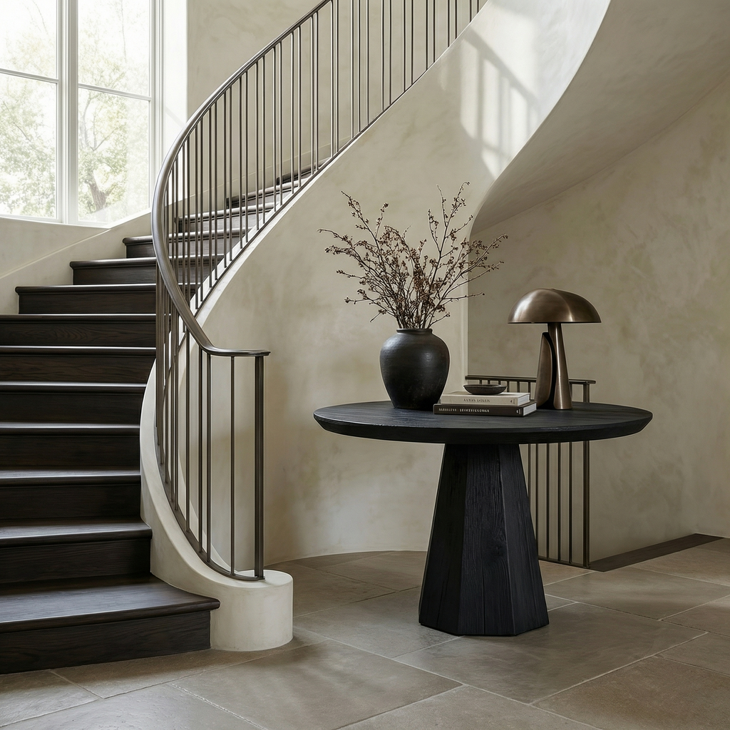 Contemporary Organic Round Entryway Foyer Table For Entryway