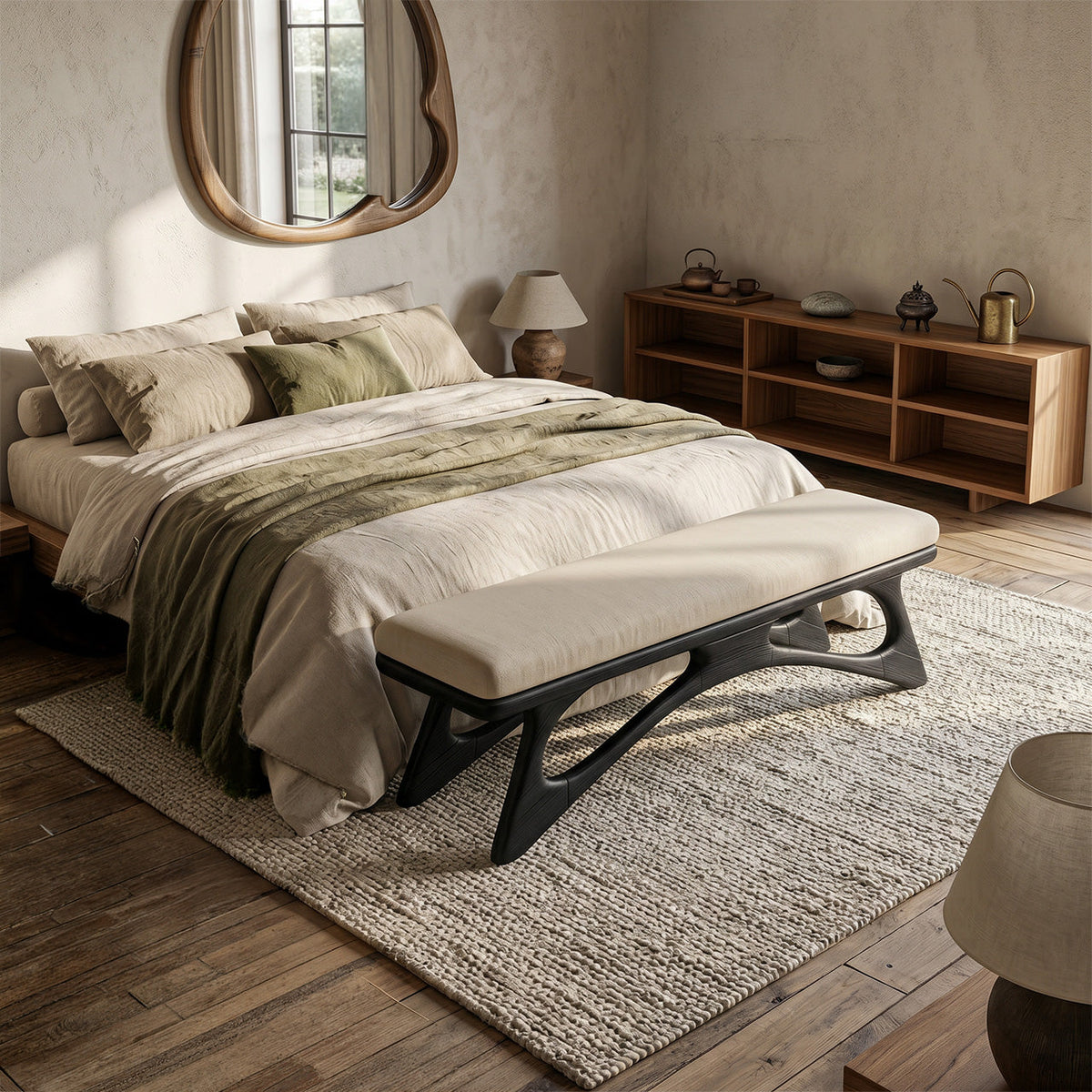 Modern Flowing Wood Bench For Furniture Accent
