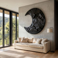Moon-Inspired Round Carved Wood Wall Panel For Living Rooms