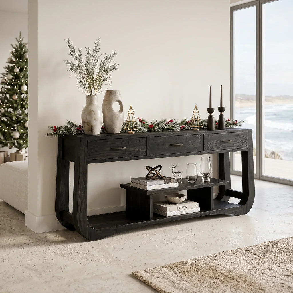 Long Handcrafted Wood Sofa Table For Holiday Displays, 40 To 83 In