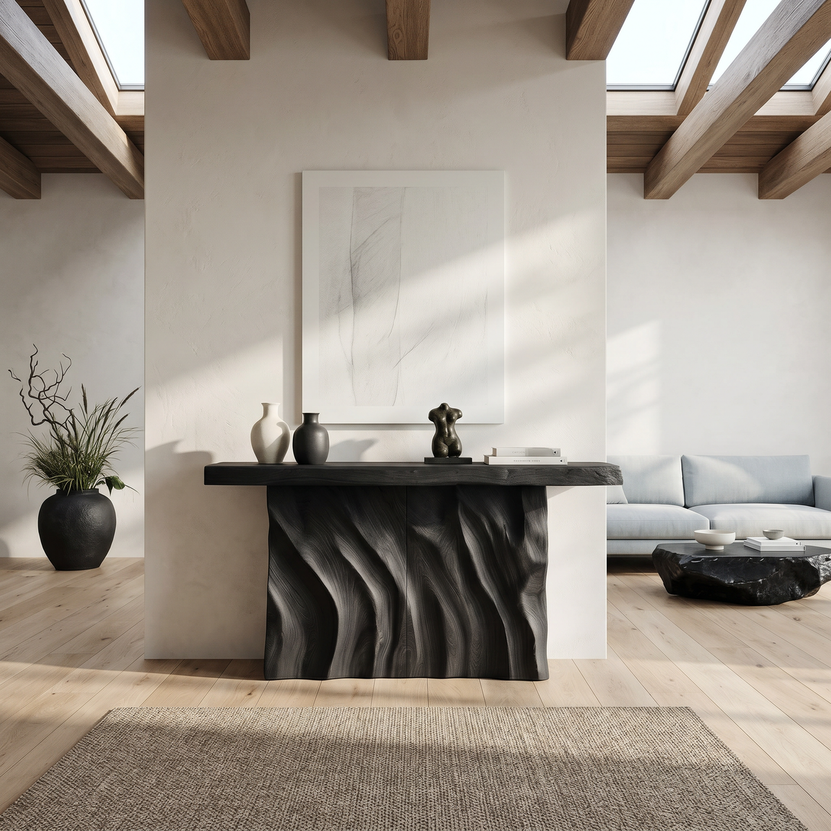 Soft Organic Shape Wood Hall Table, 30 To 71 Inch Wide