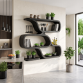Rounded Open Wood Wall Shelving Unit For Entryways, 50 To 76 Inch