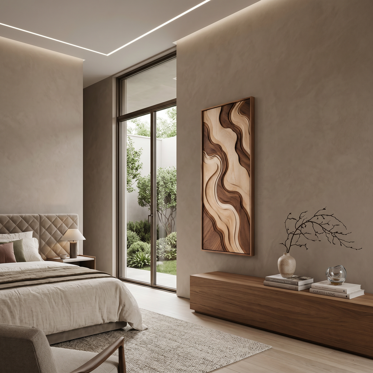 Tall Curved Line Carved Wood Wall Panel For Lounge Areas