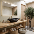 Handcrafted Solid Wood Sink, Live Edge Wooden Vessel Wash Basin Bowl with Natural Wood Grain Texture for Farmhouse Bathroom Vanity
