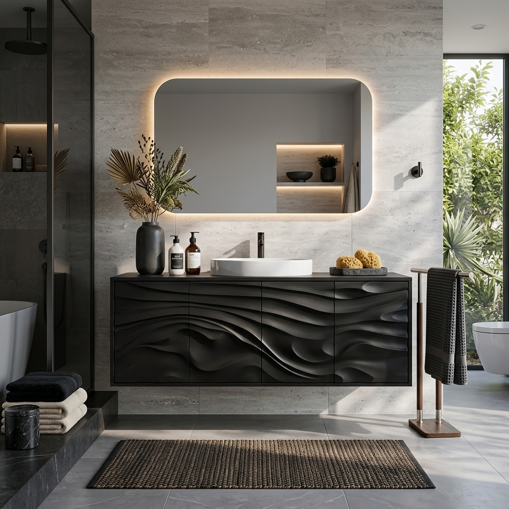 Contemporary Bathroom Vanity With Statement Wave Front For Bathroom
