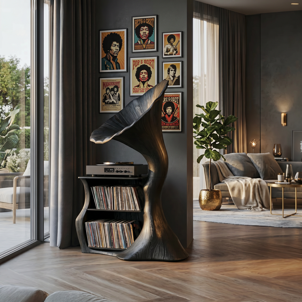 Tall Hardwood Vinyl Record Cabinet with Open Cubbies, 60 to 68 in
