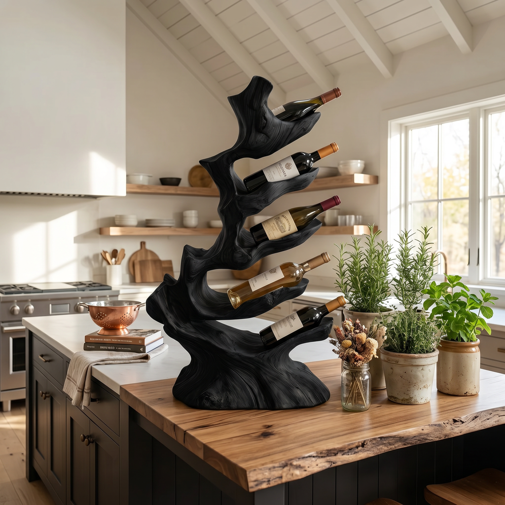 Standing Monkeypod Wood Wine Bottle Holder, 22 to 45 in Tall