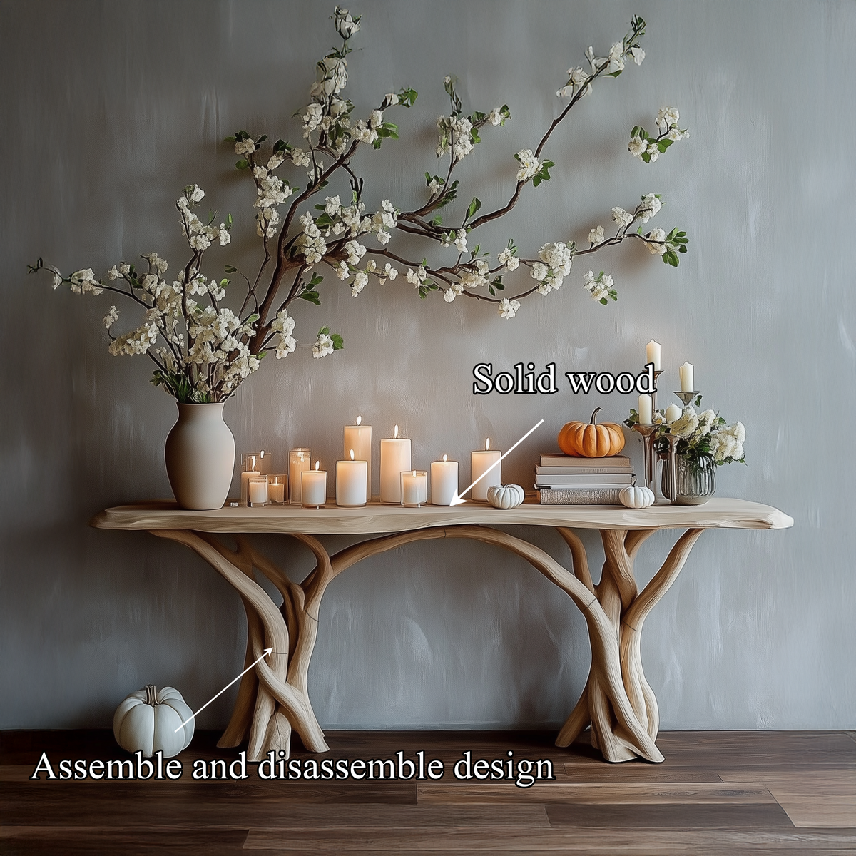 Rustic Driftwood Hall Table With Live Edge Top, 30 To 70 Inch