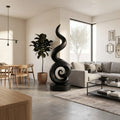 Coiling Spiral Carved Wood Sculpture For Poolside Patios