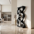 Soft Curve Wooden Bookcase With Open Shelves, 47 to 79 Inch