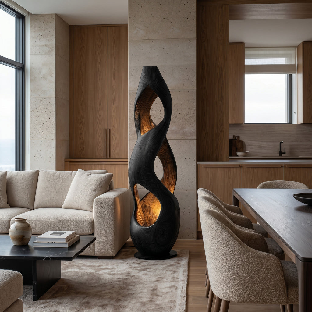 Twisted Hollow Wood Floor Lamp With Warm Glow, 47 To 71 Inch